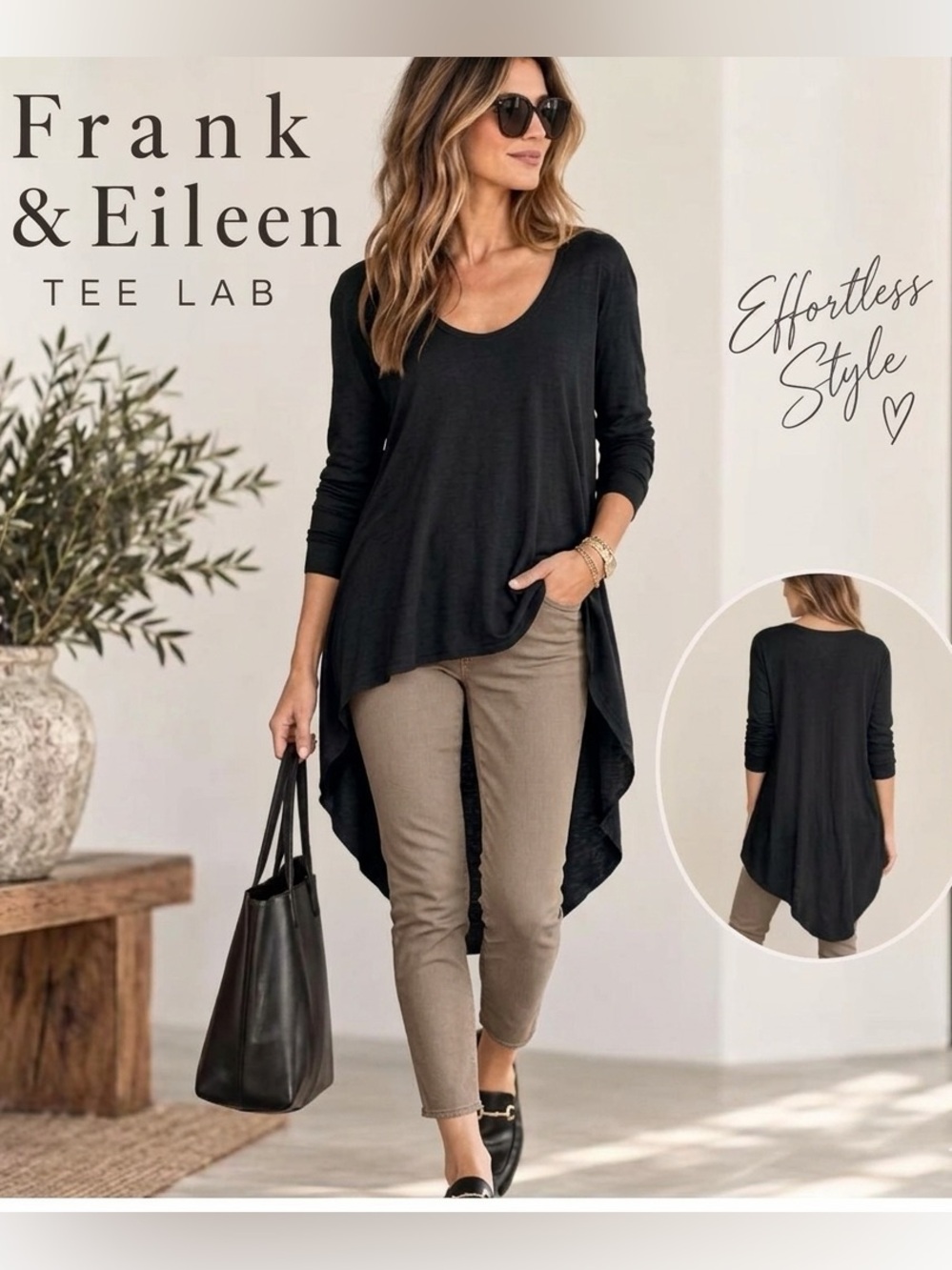 Frank & Eileen Black Long Sleeve High-Low Tunic Top - Women